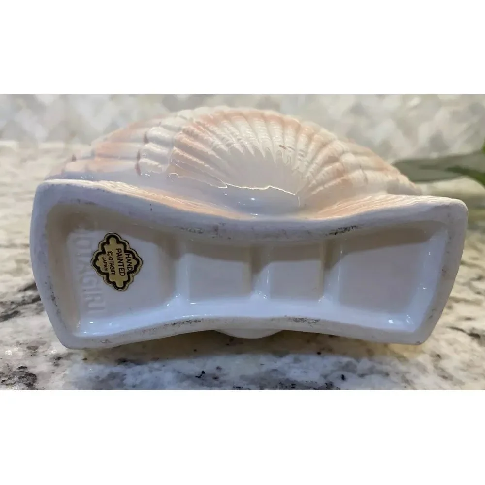 Vintage Otagiri Ceramic Bathroom Toothbrush Holder Soap Dish Tumbler Beach Shell